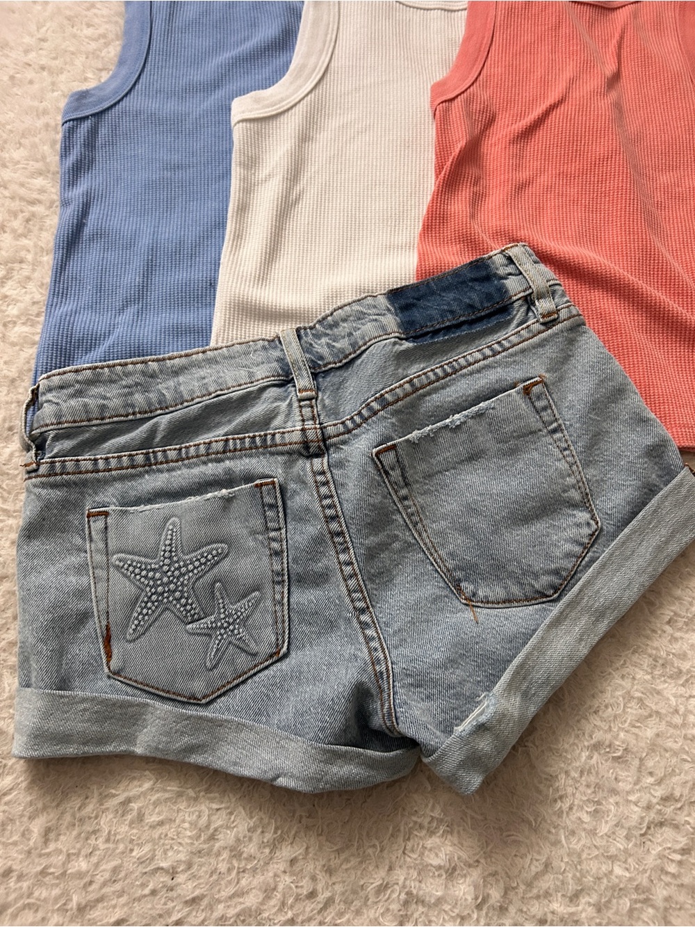RSQ Light Blue Denim Jean Shorts 24 Aeropostale Waffle Tanks XS